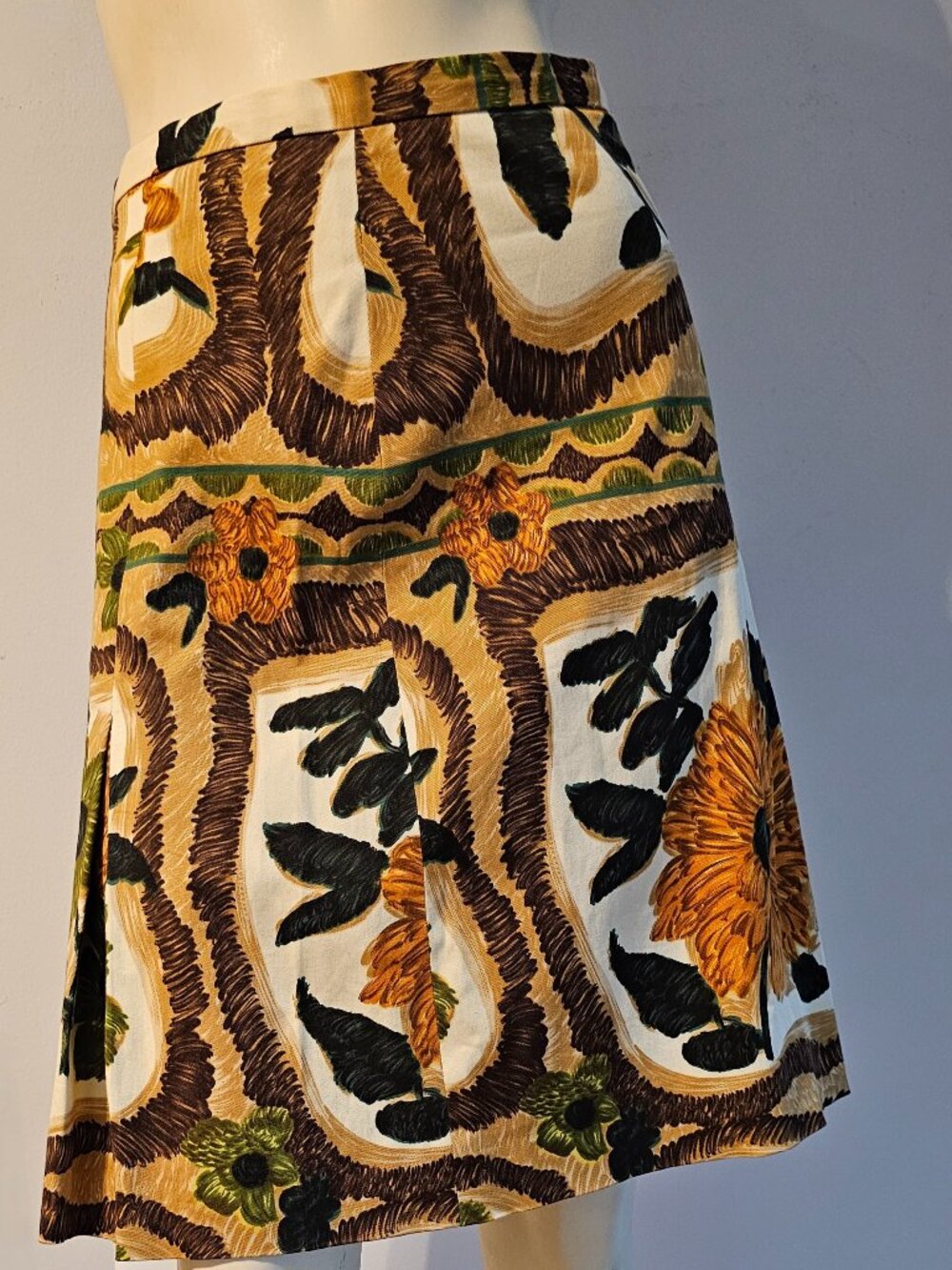Vintage Moschino Cheap and Chic Painted Floral Pleated Skirt